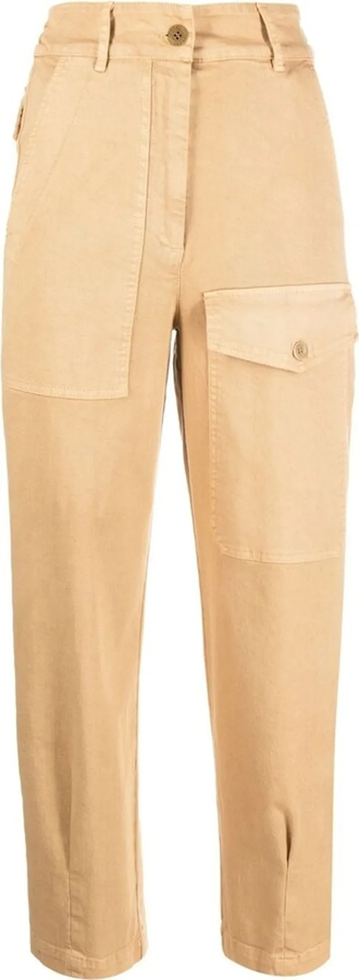 Elasticated-Waist Multi-Pocket Straight Trousers