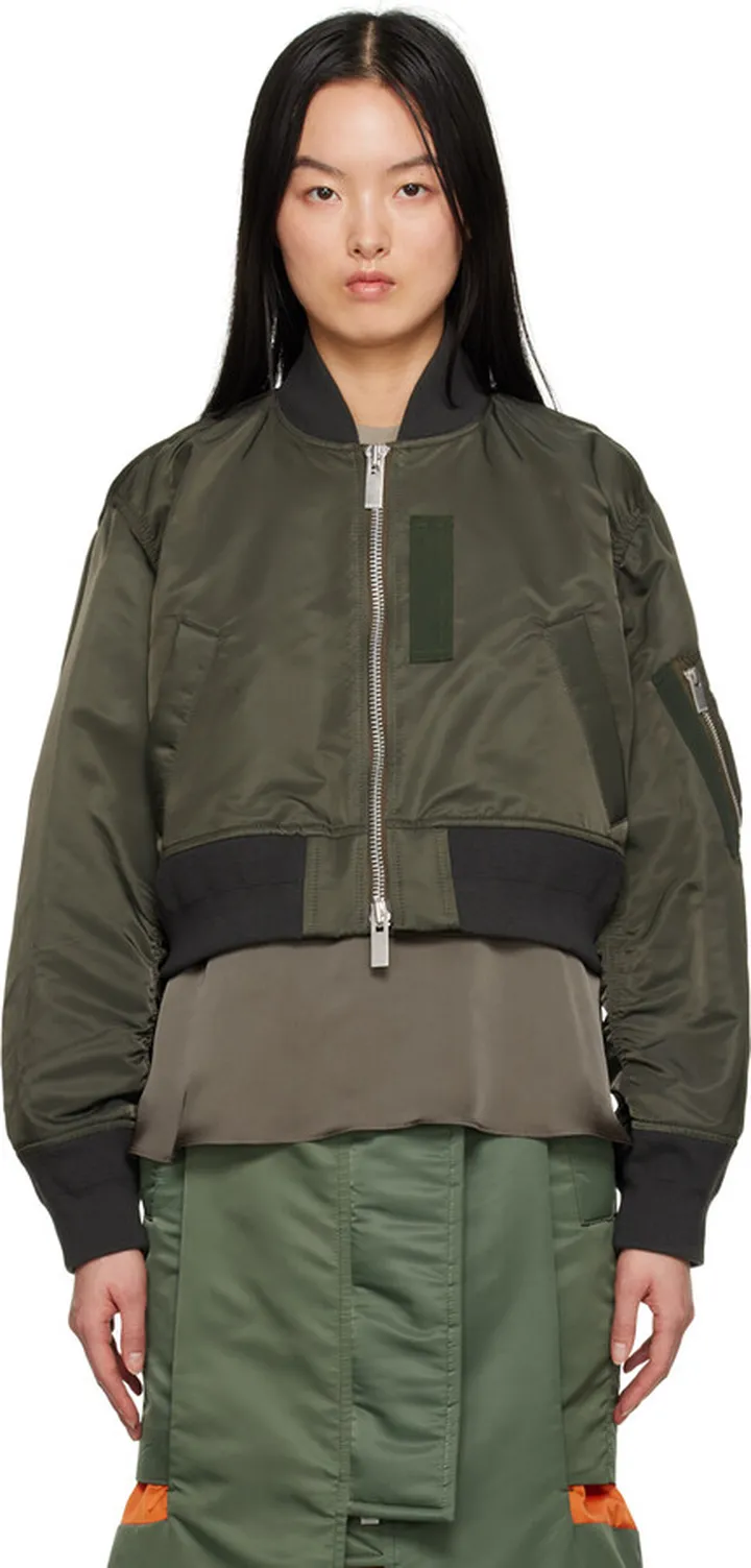 sacai Khaki Cropped Bomber Jacket