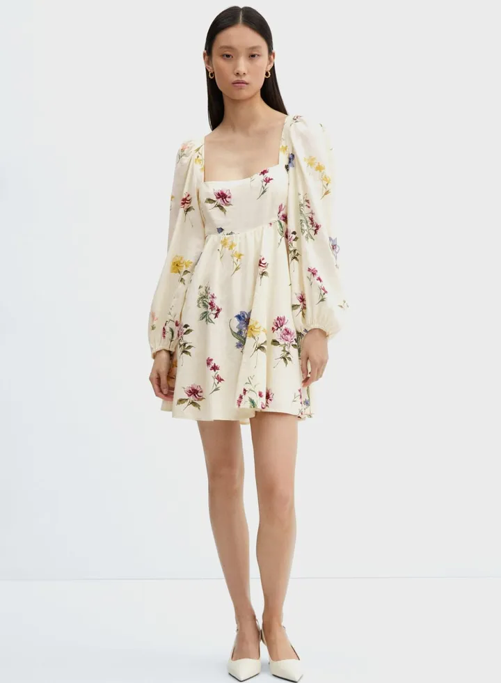 Floral Print Balloon Sleeve Dress
