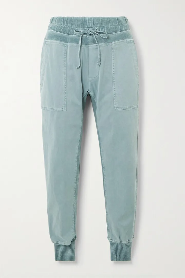 James Perse - Cropped Jersey-trimmed Cotton-gabardine Tapered Track Pants - Green