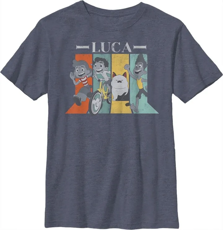 Boy's Luca Vintage Character Panels T-Shirt - Navy Blue Heather - Medium