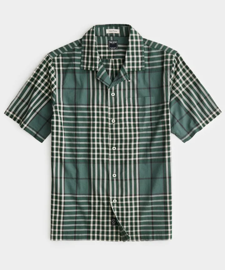 Green Madras Camp Collar Shirt