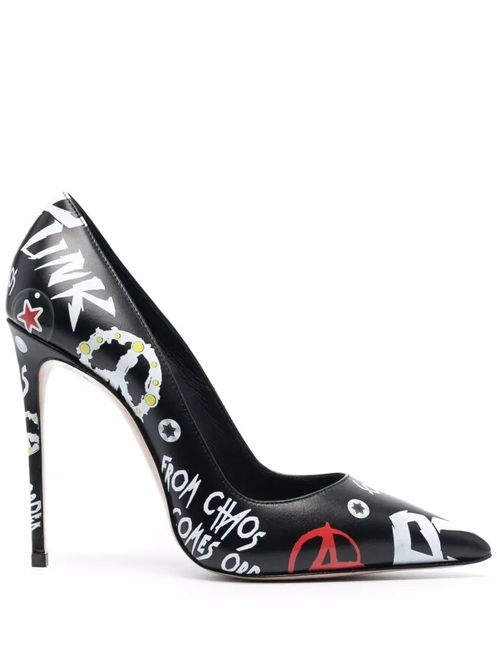 Slogan-Print Stiletto Pumps