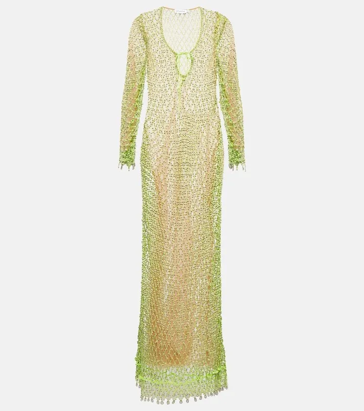 Beaded fishnet maxi dress