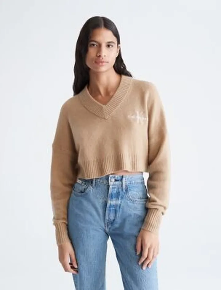 Cropped V-Neck Sweater