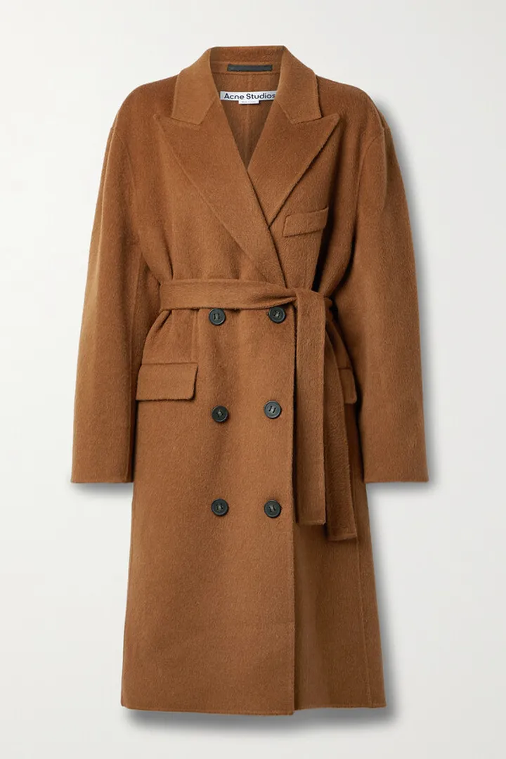 Acne Studios - Belted Double-breasted Brushed Wool And Alpaca-blend Coat - Brown