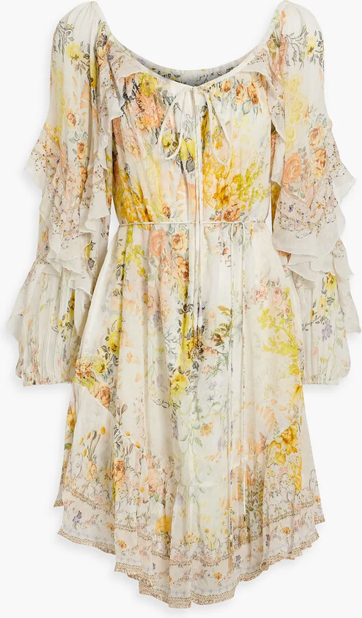 Ruffled floral-print silk-georgette mini dress
