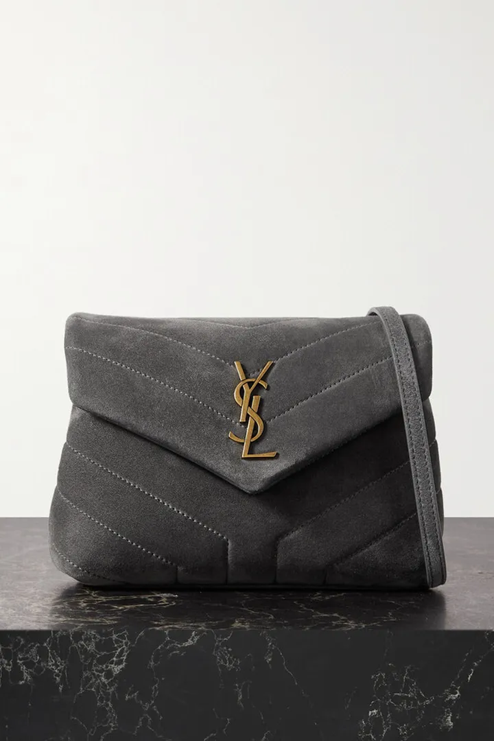 SAINT LAURENT - Loulou Toy Quilted Suede Shoulder Bag - Gray