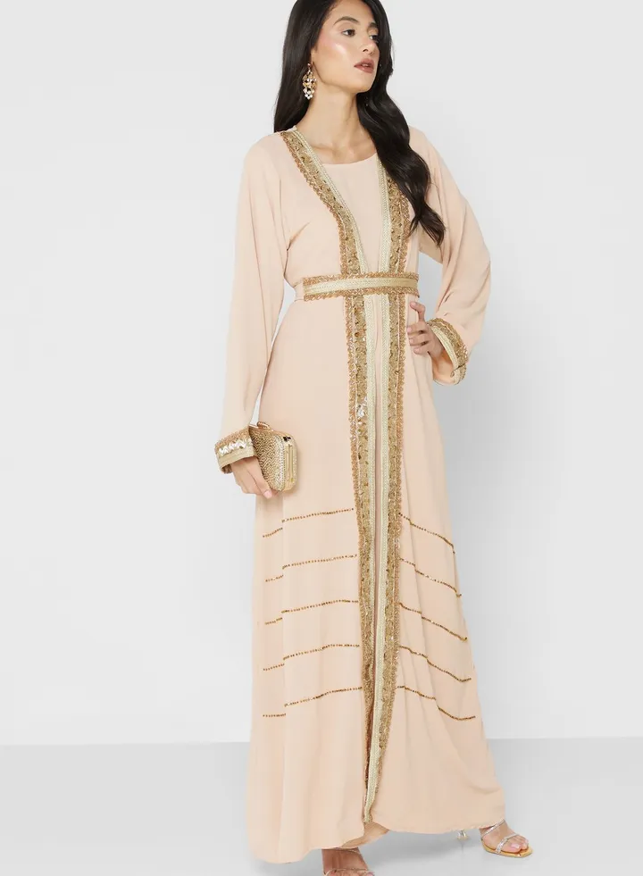 Embellished Open Front Abaya