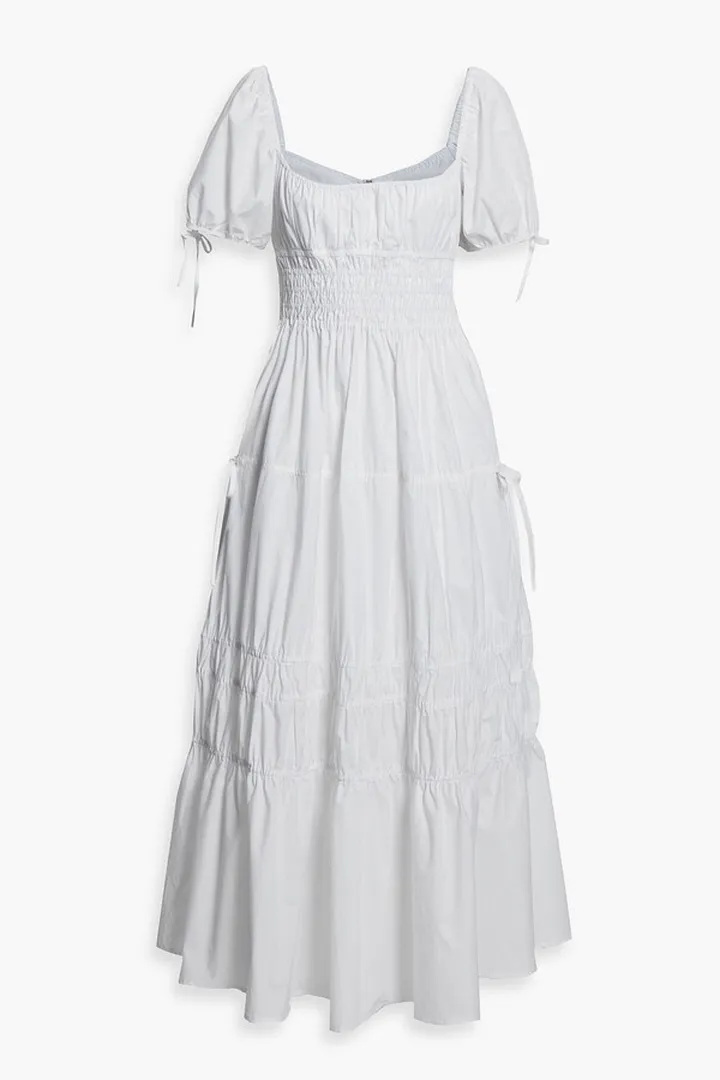 Hariet tiered shirred cotton-poplin midi dress