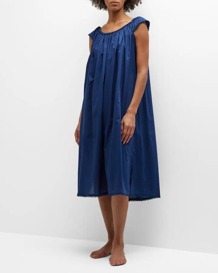Long Lawn Cap-Sleeve Nightgown