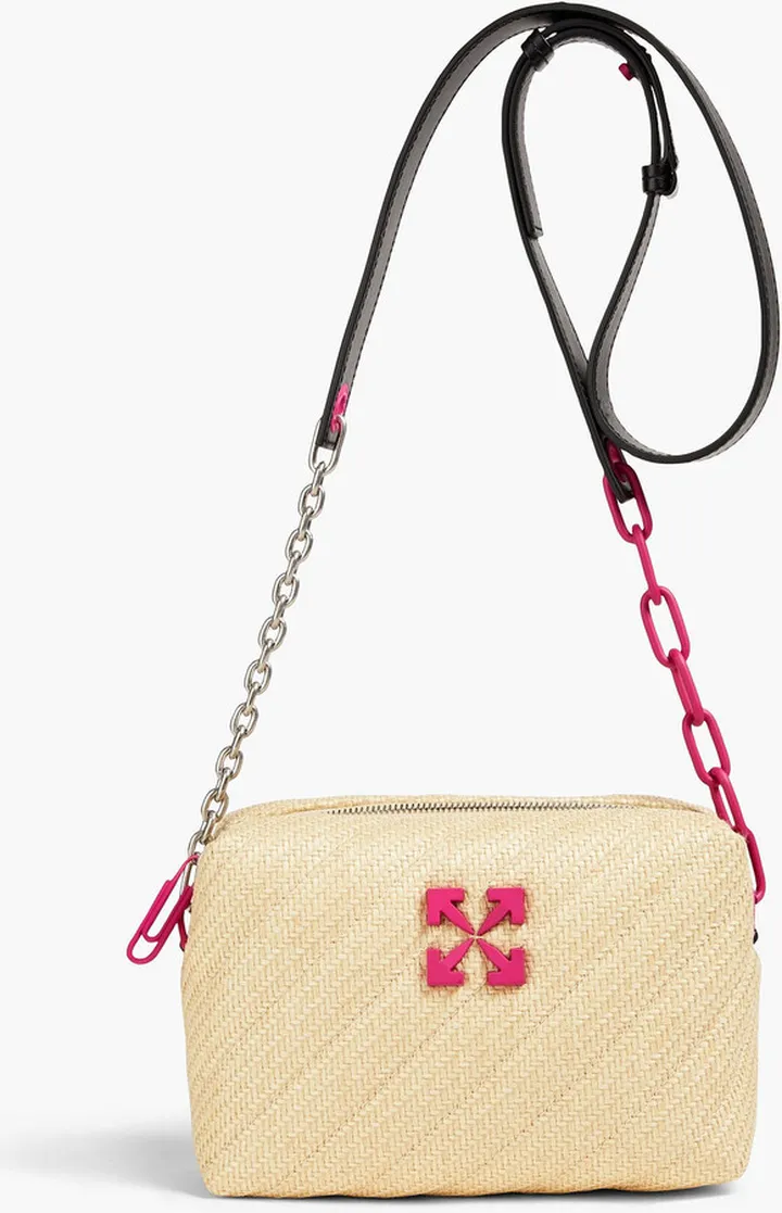 Jackhammer quilted faux raffia shoulder bag
