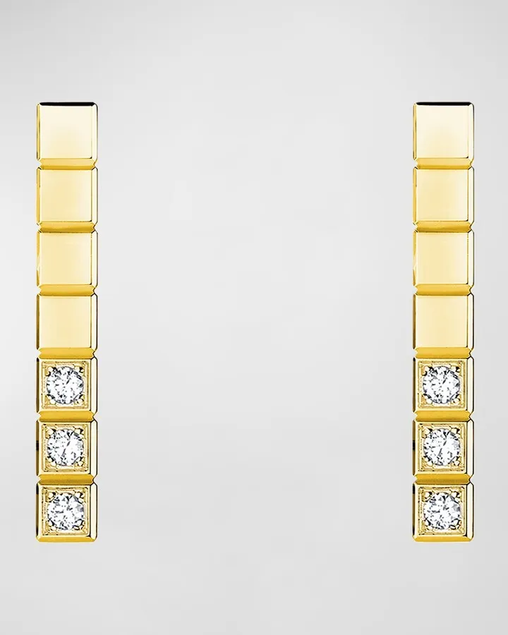 18K Yellow Gold Ice Cube Diamond Bar Earrings