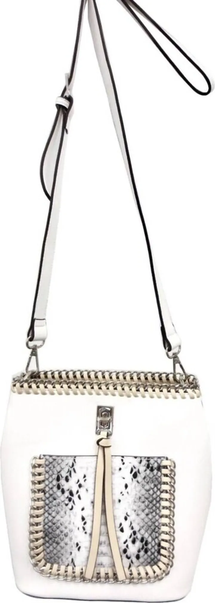 Bucket Tote With Snake Pocket in White