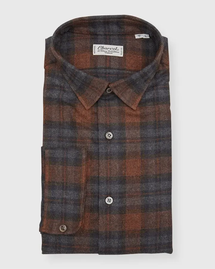 Men's Cotton Plaid Dress Shirt