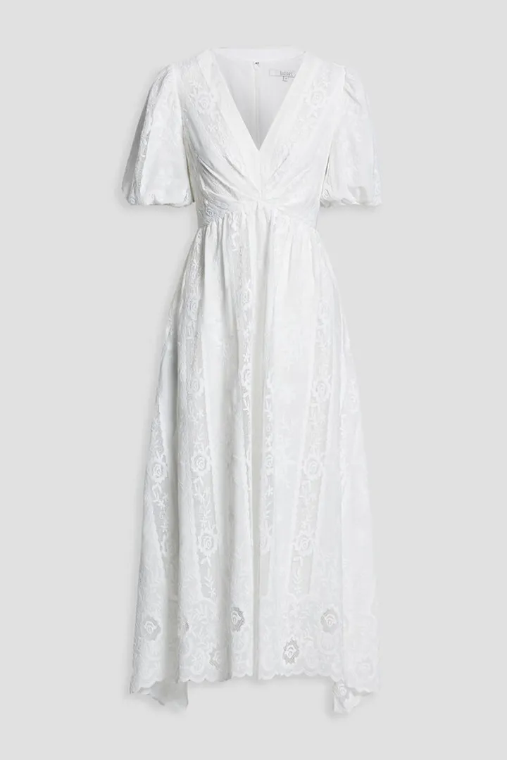Gathered lace midi dress