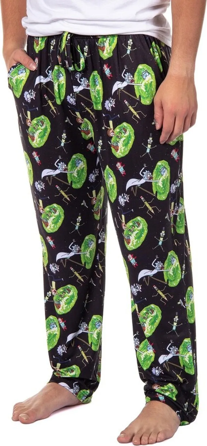 Rick and Morty Mens' TV Show Series Portal Tossed Print Sleep Pajama Pants (4XL) Black