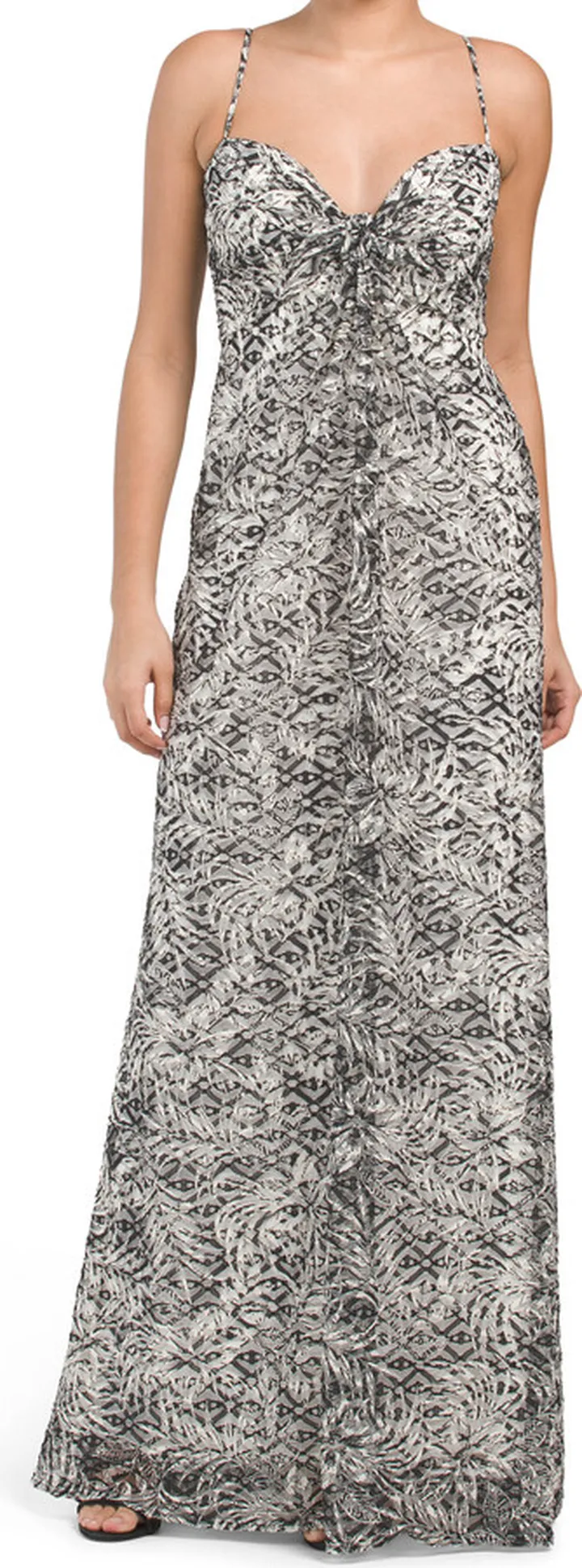 Sleeveless Printed Jacquard Gown