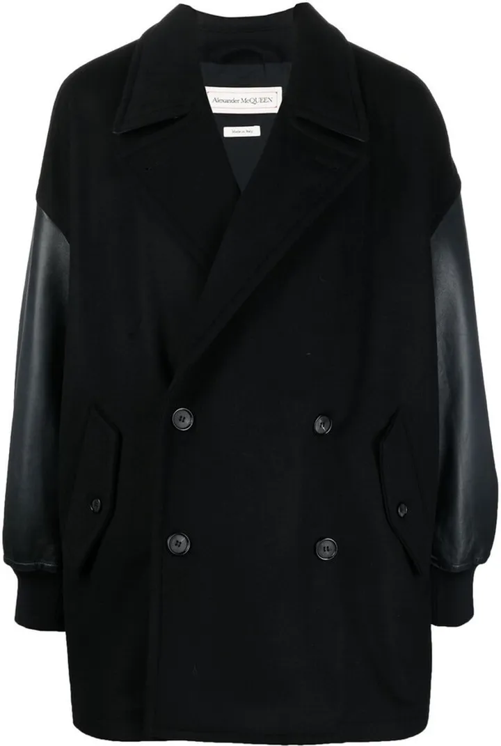 Leather-Trim Double-Breasted Jacket