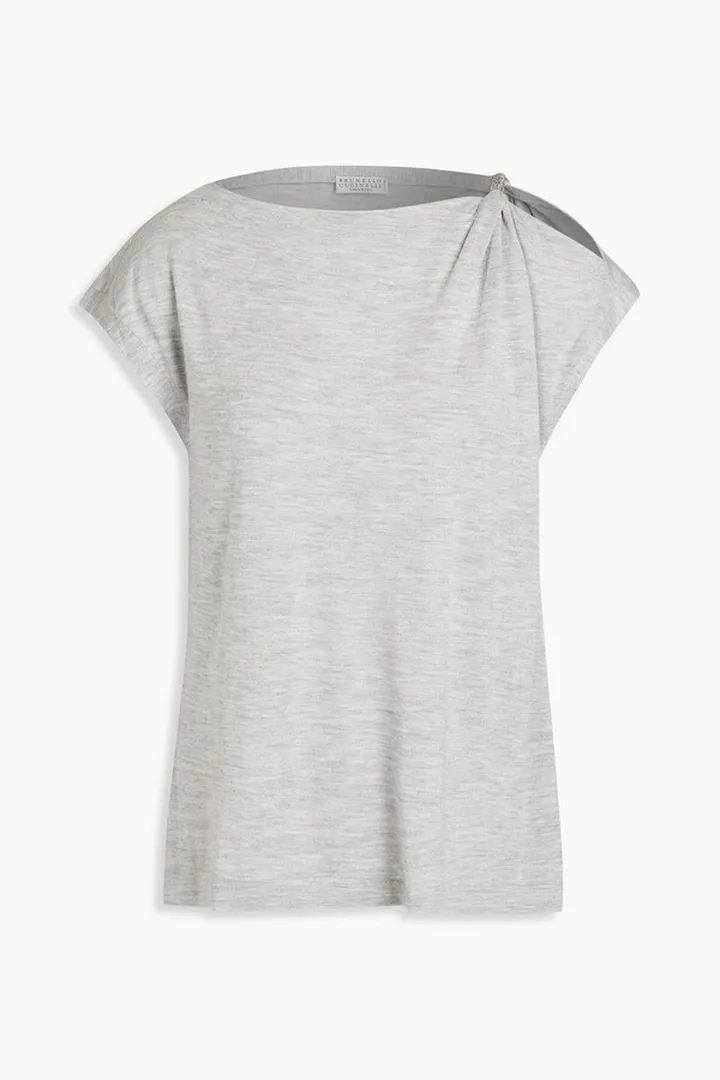 Bead-embellished cashmere and silk-blend top