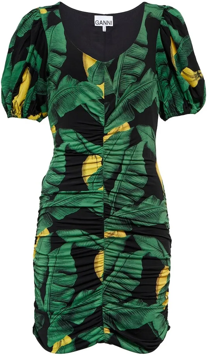 Printed ruched mini dress