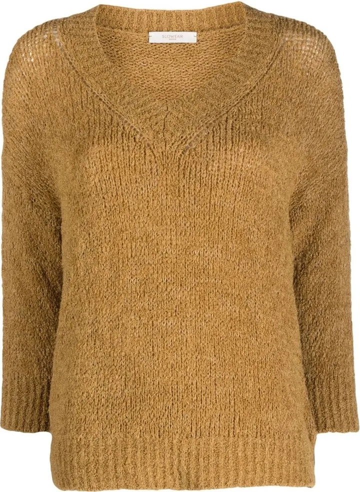 V-Neck Flocked-Knit Jumper