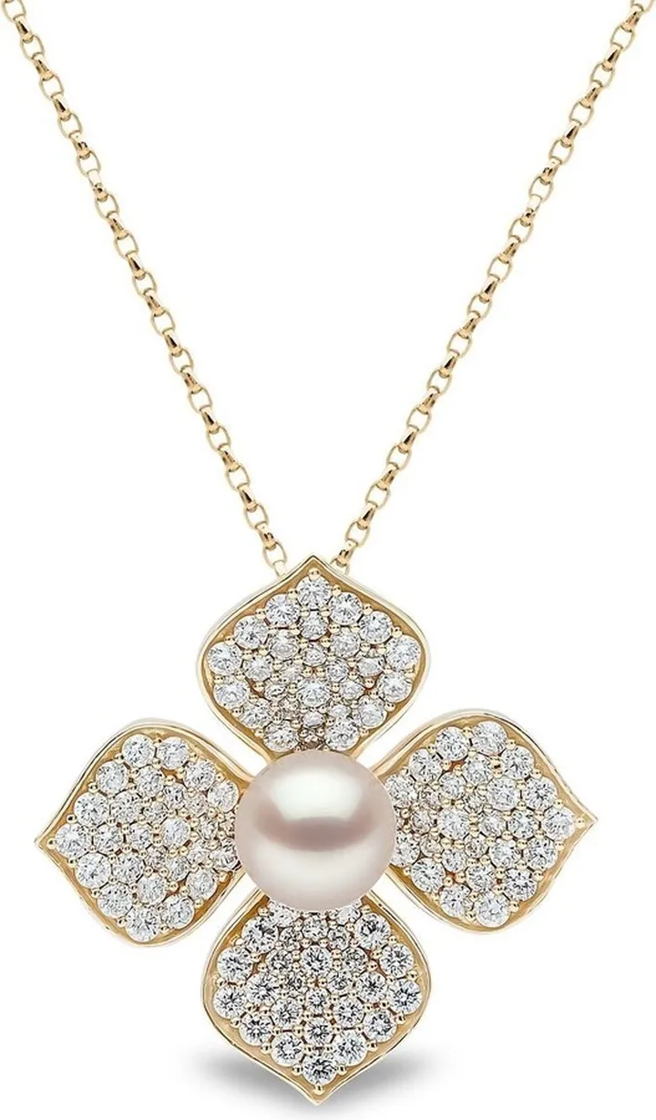 18kt yellow gold Petal pearl and diamond pendant