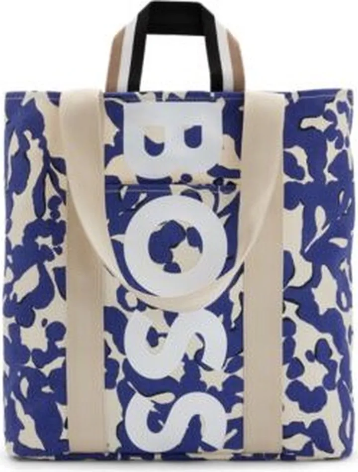 Structured-canvas tote bag with seasonal print and logo