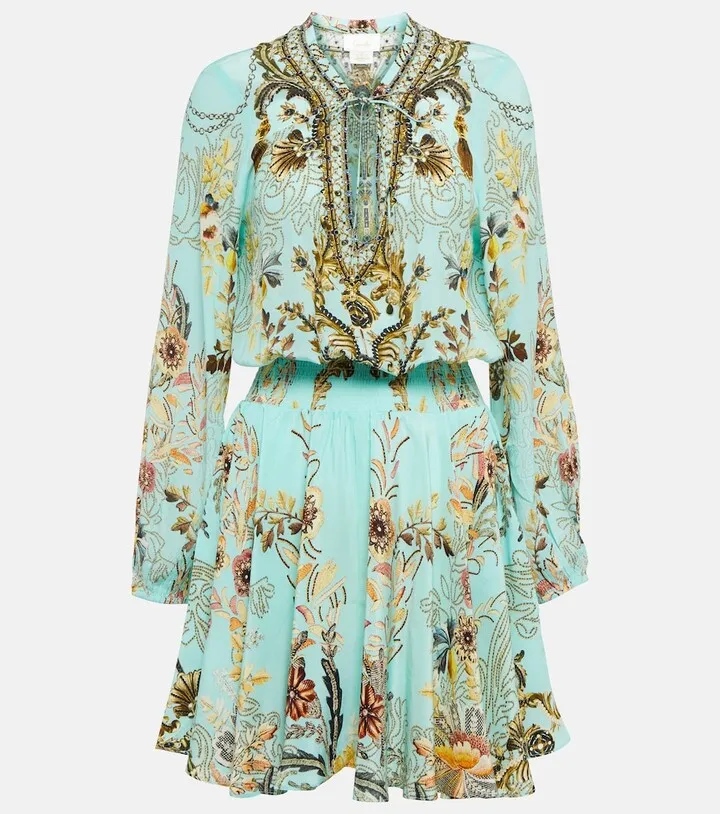 Floral embellished silk minidress