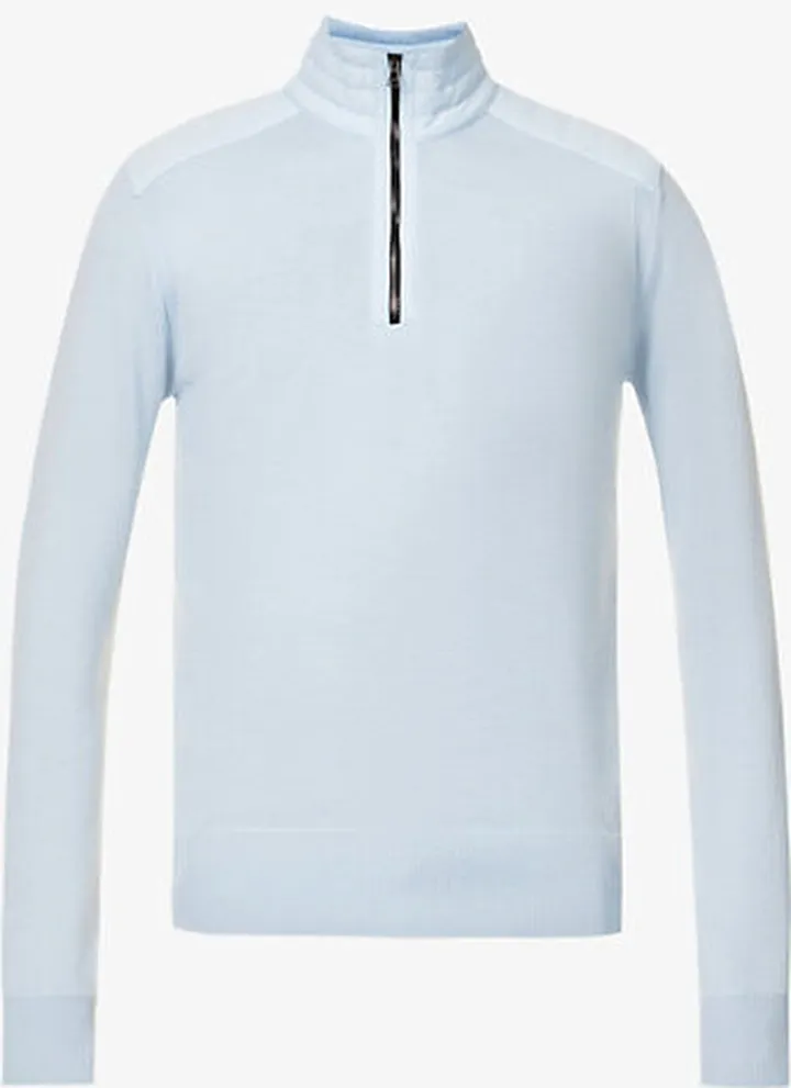 Mens Sky Blue Kilmington Zip-neck Wool-knit Jumper