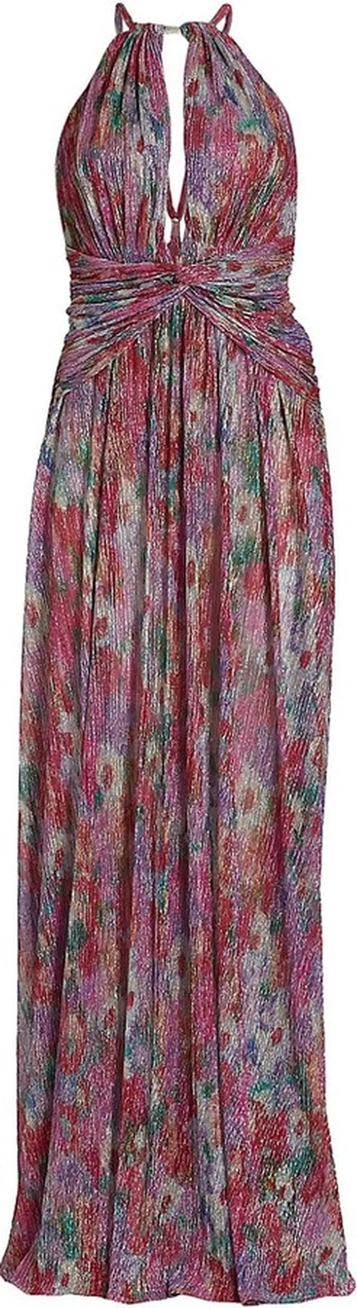 Printed Metallic Keyhole Gown