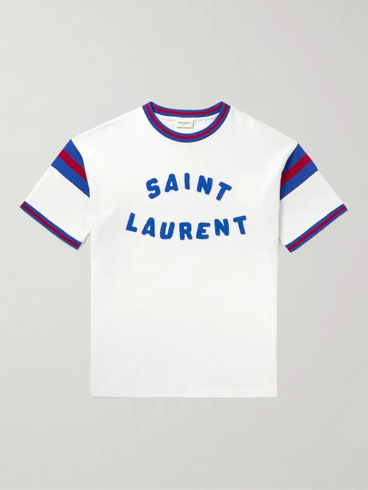 Slim-Fit Logo-Appliquéd Striped Cotton-Blend Jersey T-Shirt