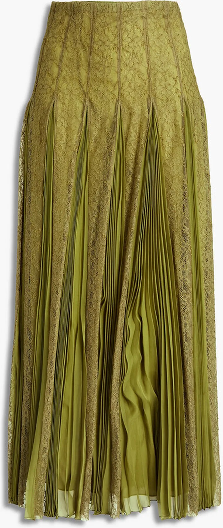 Corded lace-paneled silk-chiffon midi skirt