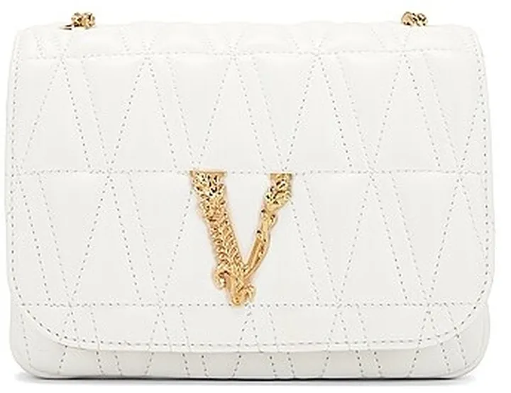 VERSACE Virtus Quilted Shoulder Bag in White