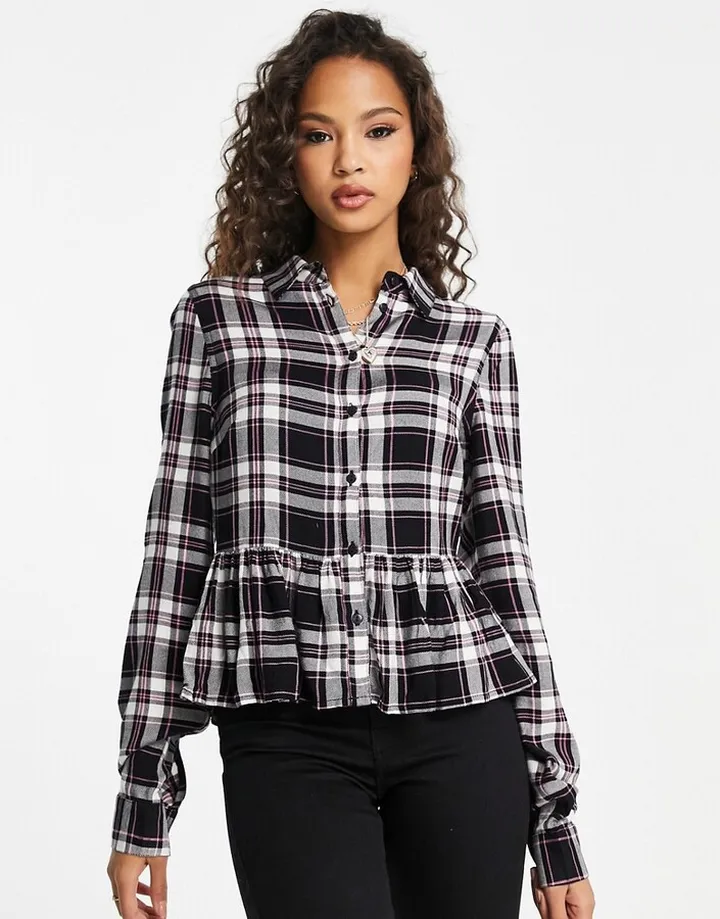 Miss Selfridge peplum shirt in pink plaid