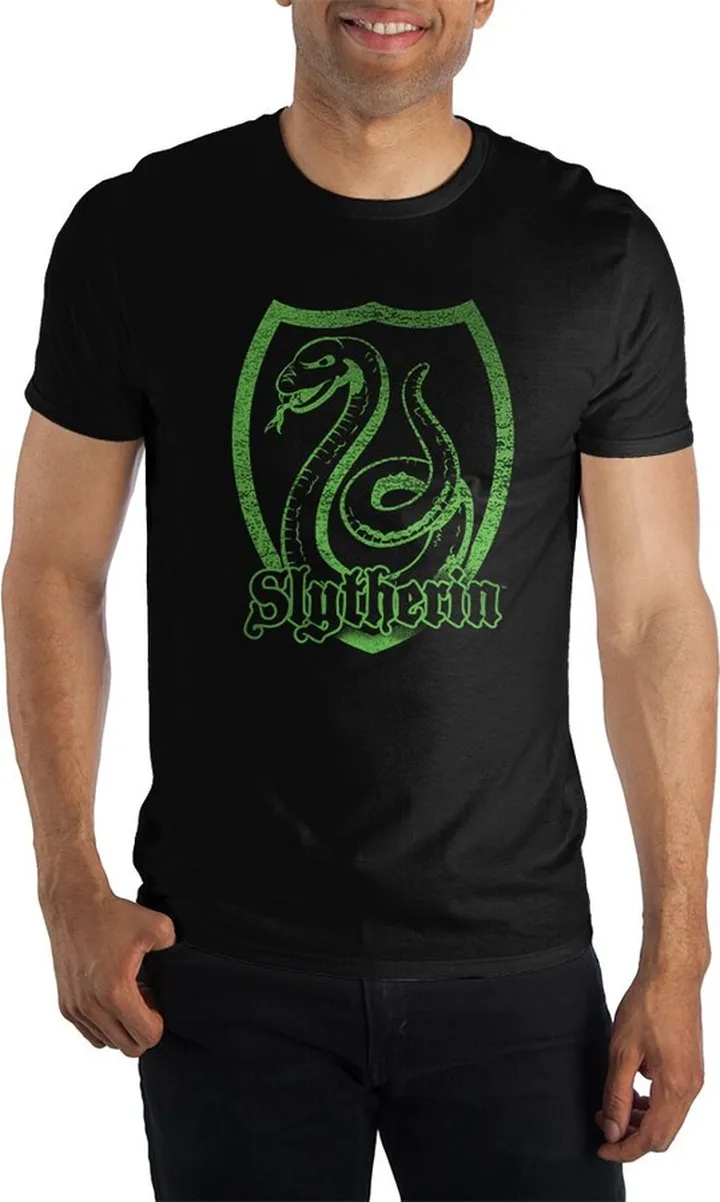 Harry Potter Slytherin Logo Specialty Soft Hand Print Men's Black Tee T-Shirt Shirt-4XL