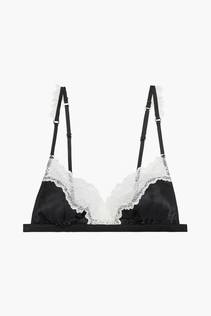 Kitty Catching lace-trimmed stretch-silk satin soft-cup triangle bra