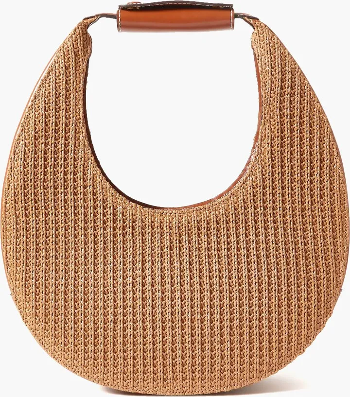 Tan Raffia Moon Tote Bag