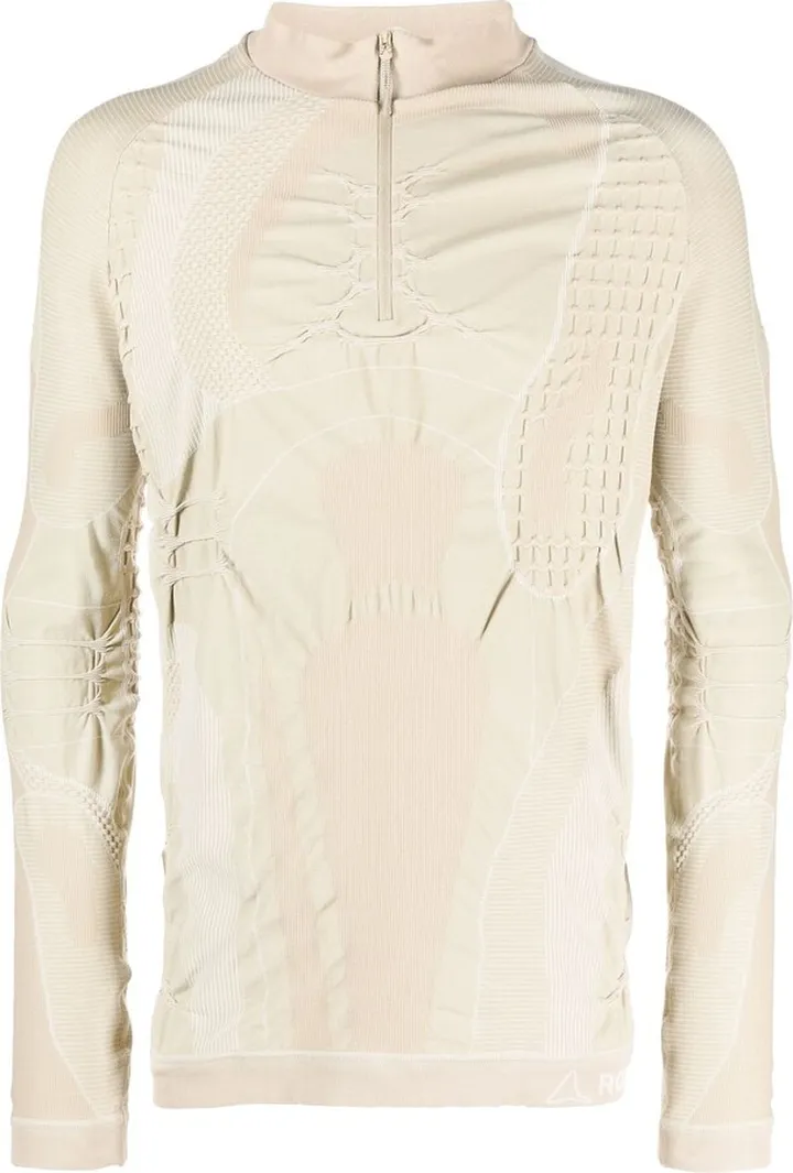 Neutral 3D-Knit Half-Zip Knitted Top