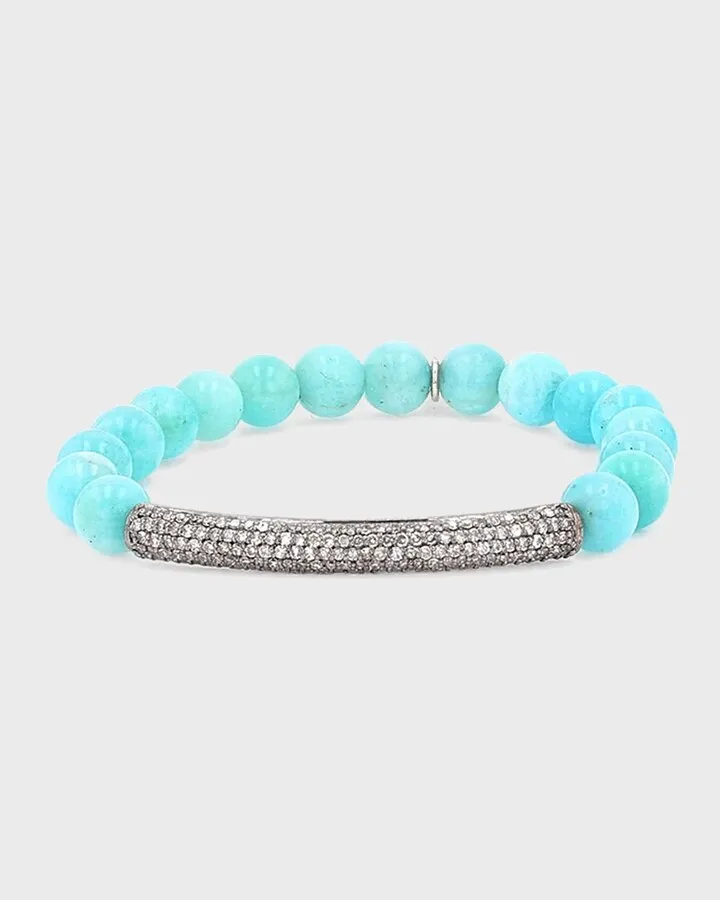 8mm Amazonite Round Bracelet with Diamond Pave Tube