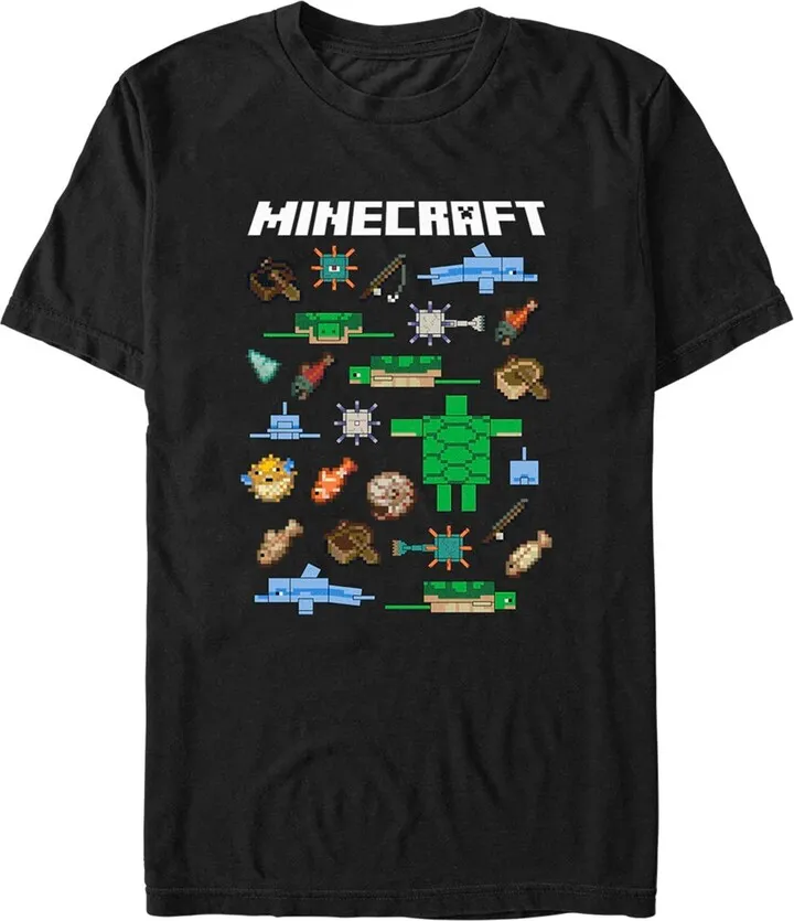 Men's Minecraft Fish and Mobs T-Shirt - Black - Medium