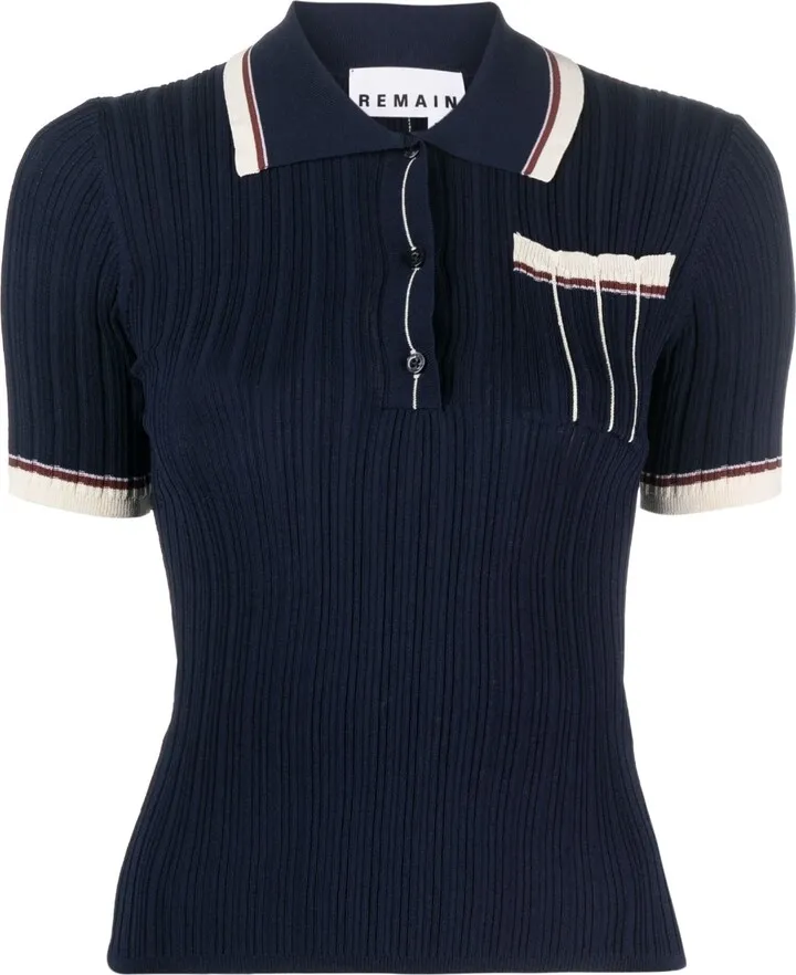 Knitted Short-Sleeve Polo Top