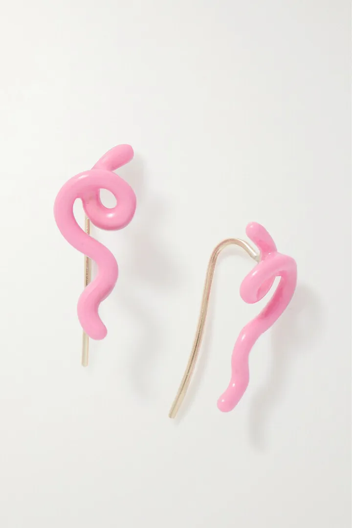 Bea Bongiasca - Short Wave 9-karat Gold And Enamel Earrings - Pink