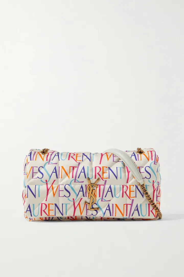 SAINT LAURENT - Jamie Medium Leather-trimmed Quilted Printed Satin Shoulder Bag - White