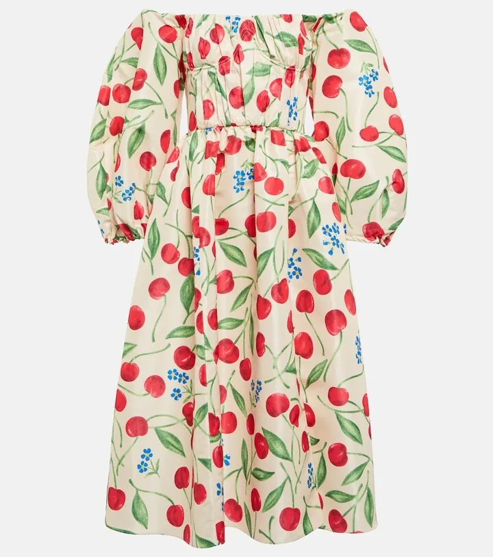 Off-shoulder printed midi dress