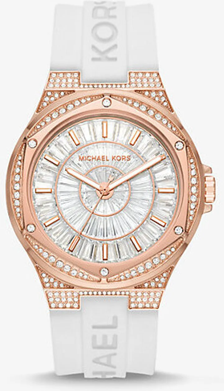 Oversized Lennox Pavé Rose Gold-Tone and Silicone Watch