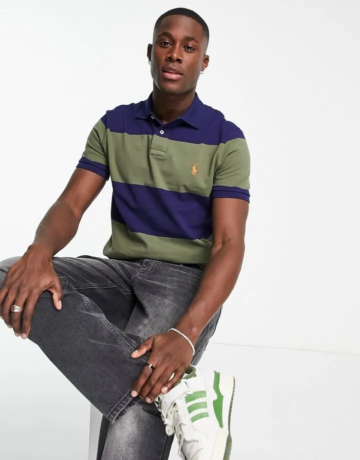 Polo Ralph Lauren outdoor bear print color block t-shirt in tan multi