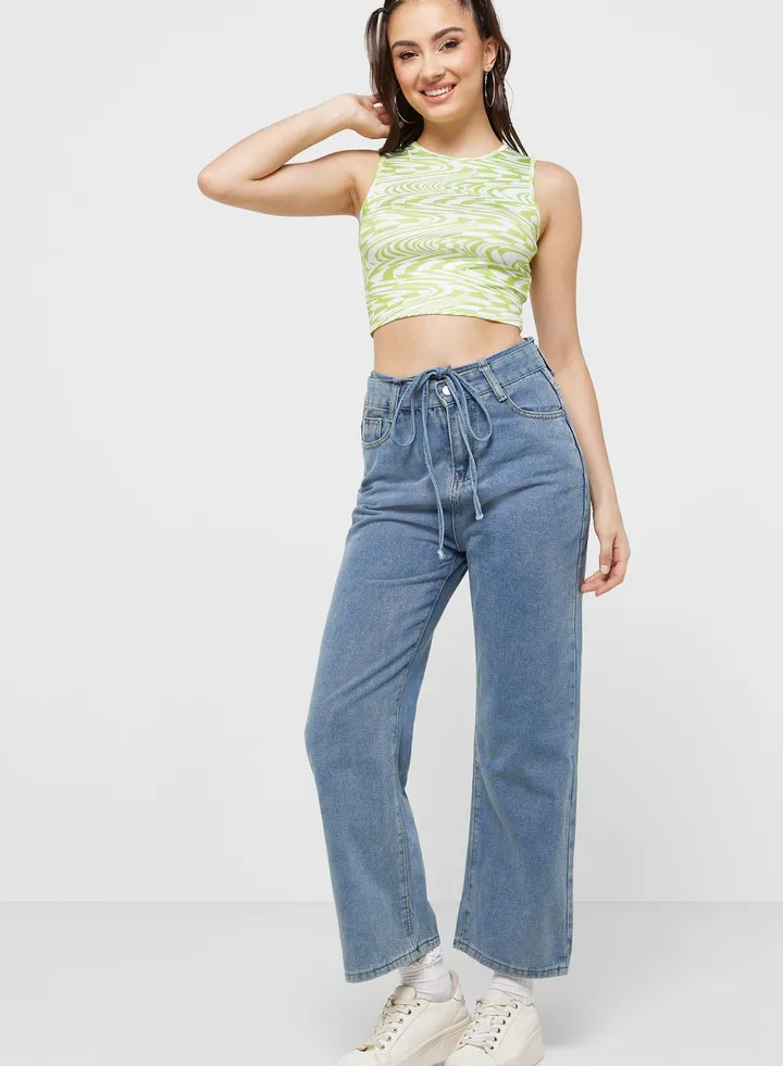 Strappy Detail Classic Jeans