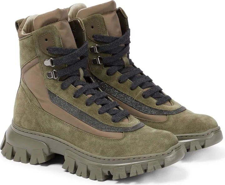 Embellished suede hiking boots