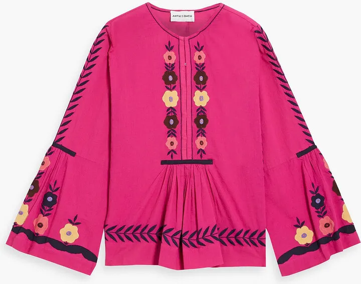 Mia embroidered cotton-voile blouse